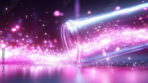 Glowing Pink and Purple Particles Trail from Glass Tube