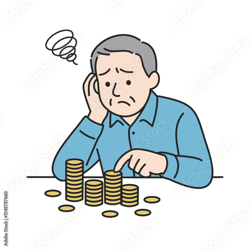 お金が足りず悩む男性のイラスト