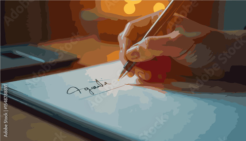 Create a sign hand, woman, business, paper, people, person, art, book, abstract, pen, medicine, writing vector art with white background.