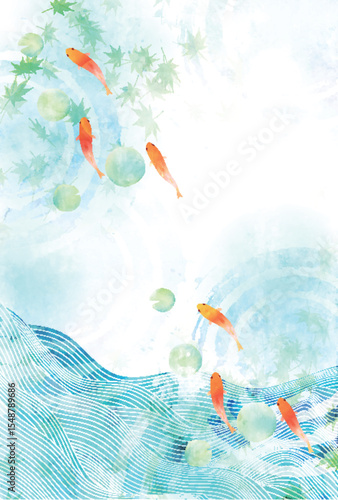 金魚　夏　水彩　和柄　背景