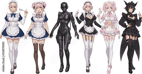 Create a kinds of deferent maid art with white background.
