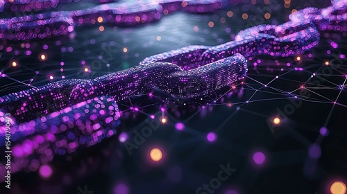 Glowing Purple Digital Chain Network Abstract Background
