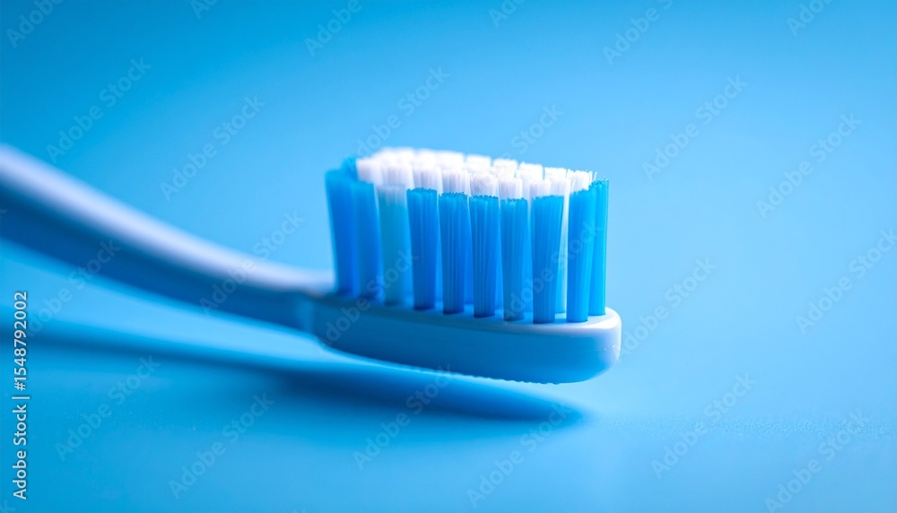 Close up photo of a toothbrush with plain soft blue background Close up photo of a toothbrush with plain soft blue background