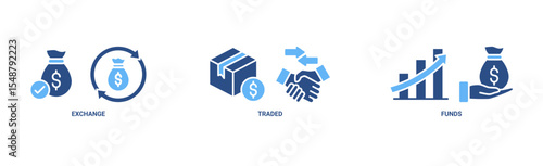 ETF banner web icon vector illustration concept Exchange Traded Funds Stock Market Investment with icon of money, cash flow, trading, transaction, bank, accounting, and growth
