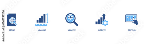Lean six sigma banner web icon vector illustration concept for process improvement with icon of define, measure, analyze, improve, and control