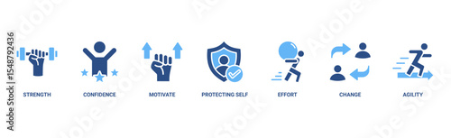 Resilience banner web icon vector illustration concept for successfully cope with a crisis with an icon of the strength, confidence, motivate, self protecting, effort, change and agility