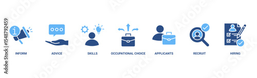 Job fair banner web icon vector illustration concept for employee recruitment and onboarding program with an icon of the information, advice, skills, occupational, applicants, recruit, and hiring
