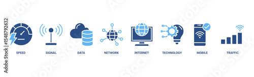 5G banner web icon vector illustration concept with icon of speed, signal, data, network, internet, technology, mobile and traffic
