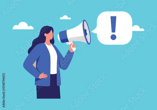 Effective Communication: Businesswoman Announcing with a Megaphone, Symbolizing Leadership and Outreach