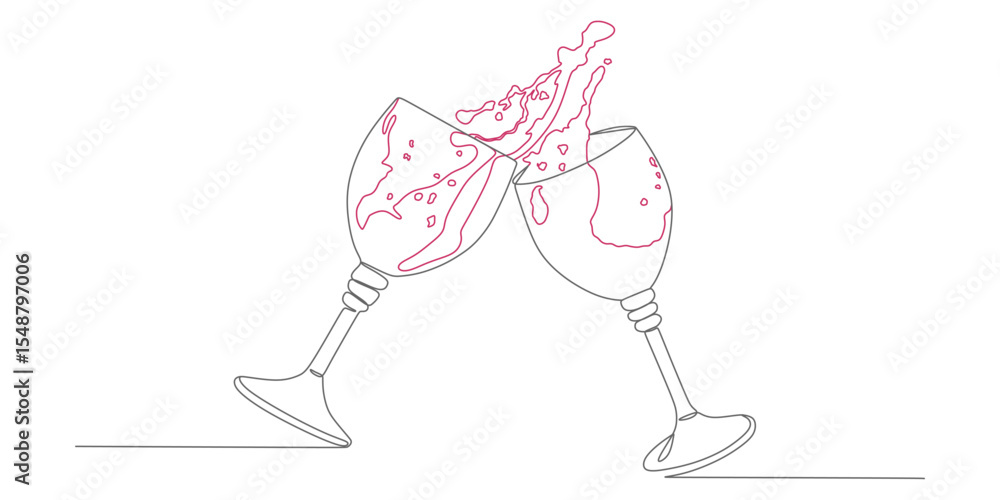 Fototapeta premium Continuous line vector design illustration of wine drink, for drinking together, cheers eps 4