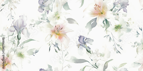 Vibrant Bloom Seamless Pattern Artistic Floral Watercolor Print for Fabric Wallpaper Design