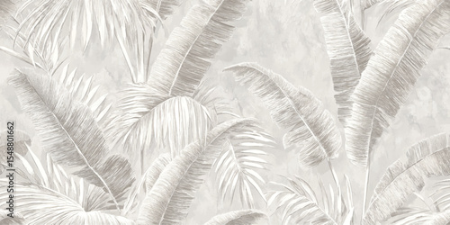 Monochrome Tropical Palm Leaves Seamless Pattern Botanical Vector Print for design, textile, packaging, fabric wallpaper branding, stationery wrapping paper interior decor