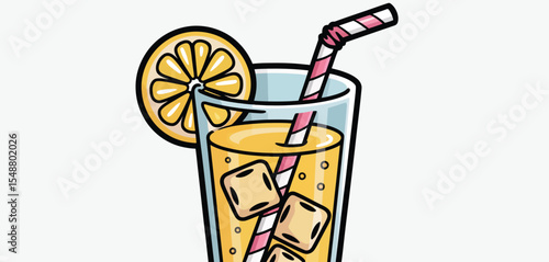 Refreshing Iced Orange Juice Drink with Straw and Lemon