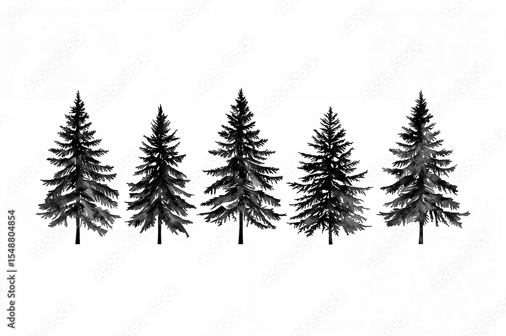 Obraz premium Elegant watercolor silhouettes of evergreen trees