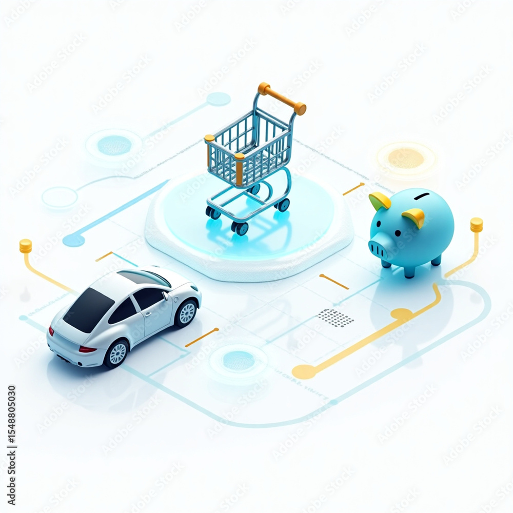 Obraz premium Connected Car Ecosystem: Savings, Shopping & Financial Management