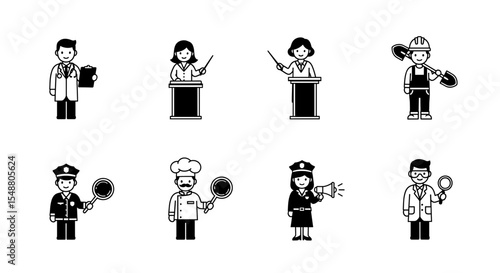 Diverse group of professional figures showcasing various occupations and roles in society and work life