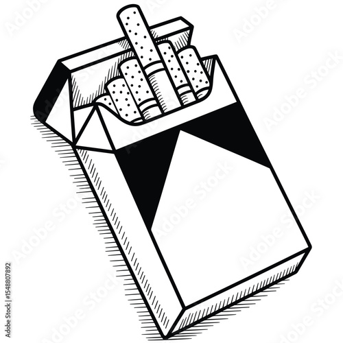 Smoking Essentials with Cigarette Pack, Lighter, and Ashtray – Hand-Drawn Illustration