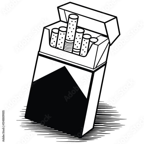 Smoking Essentials with Cigarette Pack, Lighter, and Ashtray – Hand-Drawn Illustration