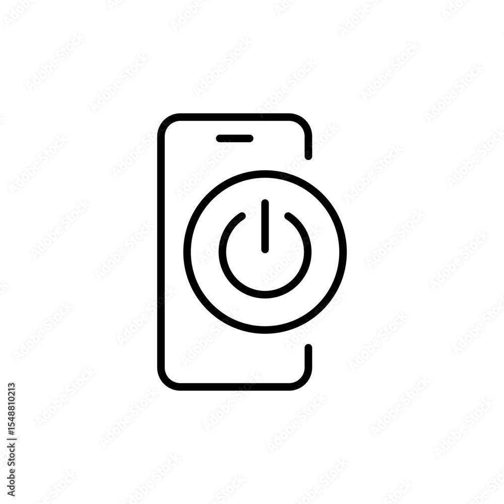 Smartphone Power Button Icon Vector, Minimal Line Style for Digital Detox, Mobile Screen Off, Tech Break, Phone Shutdown, Isolated Icon Design Smartphone Power Button Icon Vector, Minimal Line Style for Digital Detox, Mobile Screen Off, Tech Break, Phone Shutdown, Isolated Icon Design