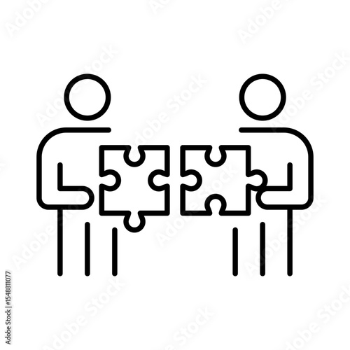 Team Misalignment Icon Vector Outline Symbol of People Holding Puzzle Pieces That Do Not Fit Representing Workplace Conflict and Collaboration Breakdown