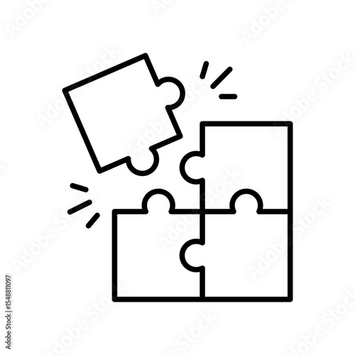 Team Misalignment Icon Vector, Puzzle Piece Not Fitting Concept, Outline for Workplace Conflict, Role Mismatch, and Collaboration Breakdown Symbol
