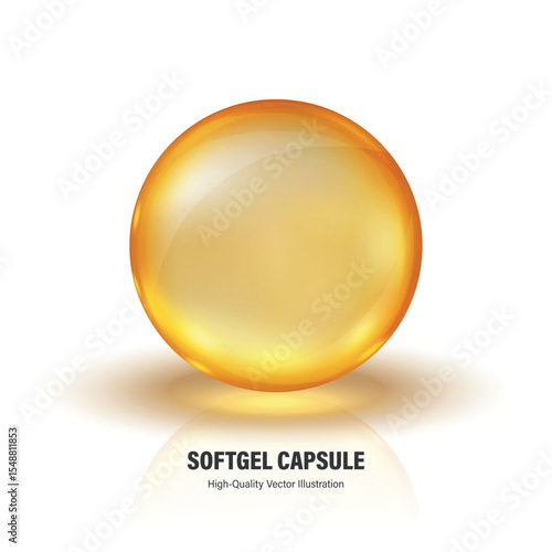 Vector 3d Softgel Yellow Capsule. Realistic Gel Capsule For Omega 3, Vitamin Supplement, Transparent Medicine Pill, Glossy Capsule Mockup, Fish Oil Element, Pharmacy Icon, Nutrient Product Clipart