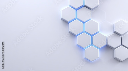 Modern Hexagonal Background with Blue Glow and Clean Design Elements