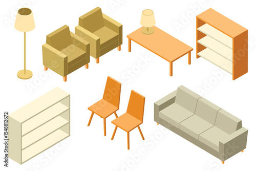 Isometric View of Living Room Furniture