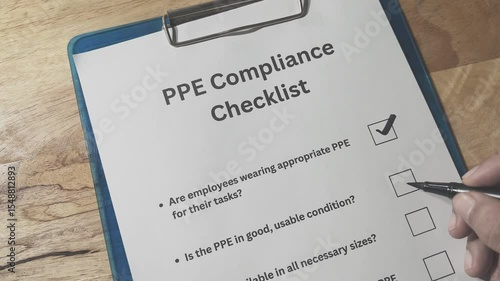 PPE Compliance Inspection – Hand Marking Checklist Form on Desk with Marker