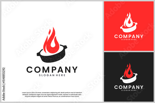 wok and flames logo, cooking menu, spicy, vector template