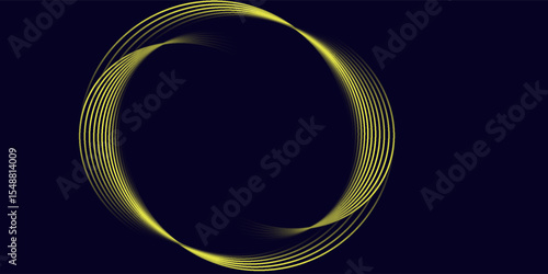 Yellow shining curves on a black background. Print. Abstract neon wavy yellow lines flowing on black background, seamless loop. Shining golden curved stripes with light flares.
