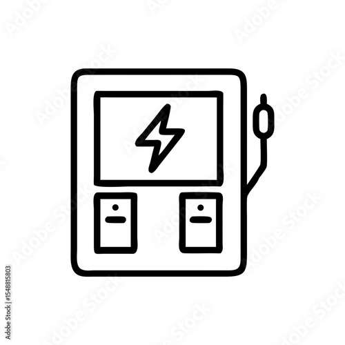 Electrical meter icon with lightning bolt doodle black line art concept digital illustration, a simple vector graphic element
