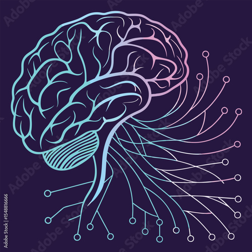 AI brain animation made of glowing data lines