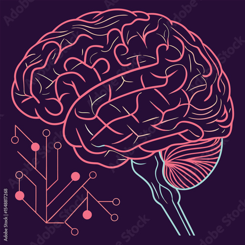 AI brain animation made of glowing data lines