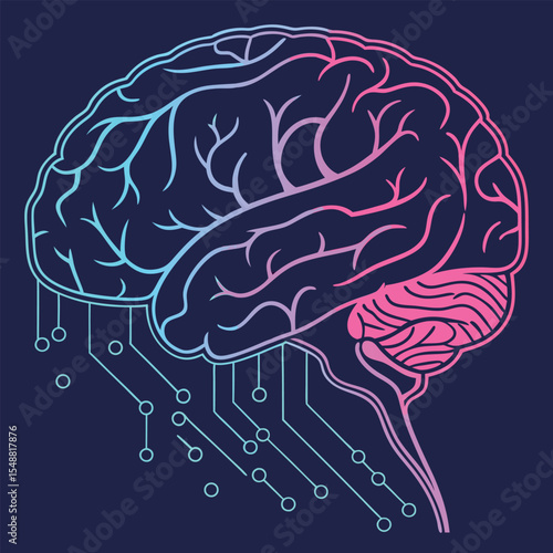 AI brain animation made of glowing data lines