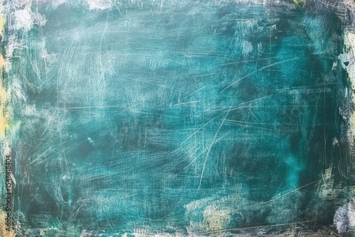 Aged teal chalkboard surface with various marks