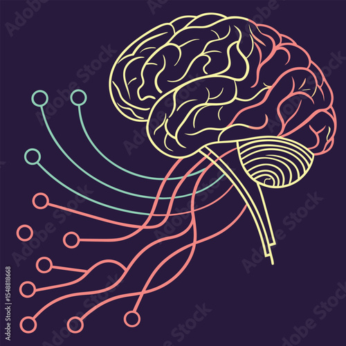 AI brain animation made of glowing data lines