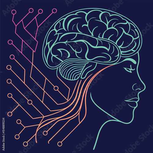AI brain animation made of glowing data lines