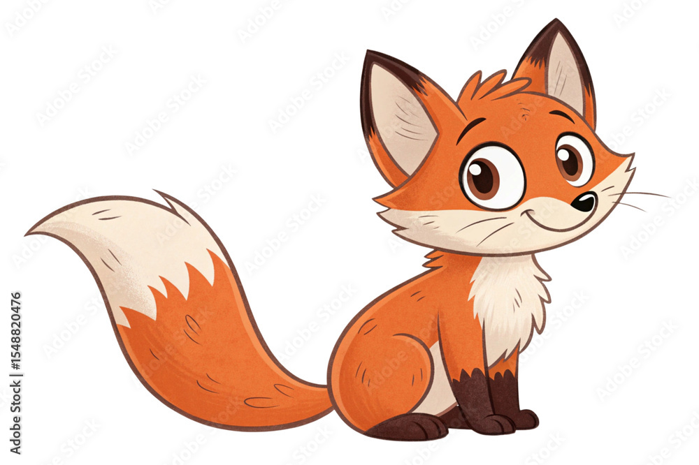 Obraz premium Adorable cartoon fox sitting isolated on transparent background