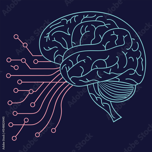 AI brain animation made of glowing data lines