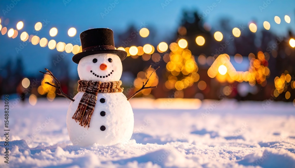 Obraz premium Festive Snowman Winter Night Scene.