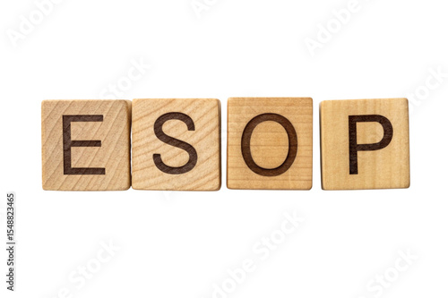 Esop acronym spelled with wooden blocks isolated on transparent background