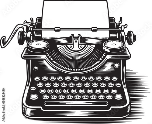 This image features a vintage typewriter, rendered in a detailed, illustrative style, evoking classic writing and literary themes.