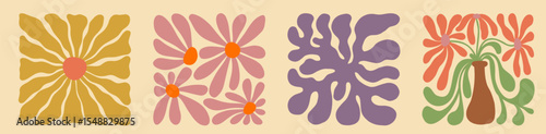 Bold wave and flower pattern in vintage style