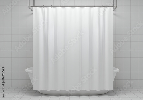 Blank White Shower Curtain in a Modern Bathroom
