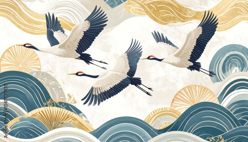 Fototapeta Naklejka Na Ścianę i Meble -  Cranes Flying Abstract Art.