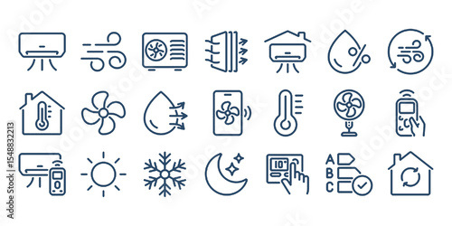 Papier peint Air conditioner editable stroke outline icons set isolated on white background flat vector illustration
