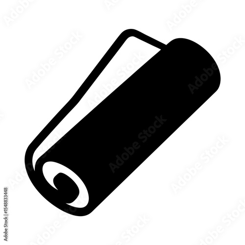 Rolled Towel Icon Design, A simple black icon of a rolled towel, symbolizing cleanliness, comfort, and spa relaxation in a minimalist design.
