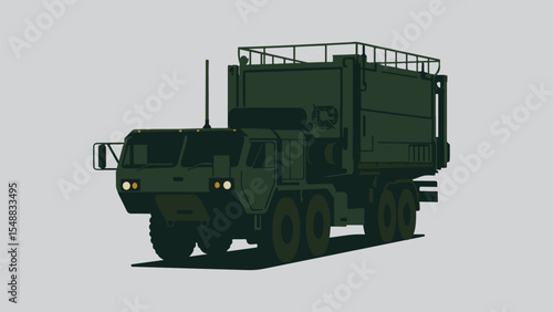 Flat Vector Military Heavy Transport Truck, Tactical Army Vehicle Illustration