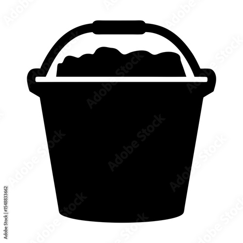 Monochrome illustration of a bucket filled with some material with handle